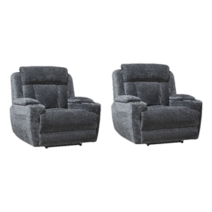 Pemberly Row Contemporary Lucky Charcoal Power Recliner Two Pack