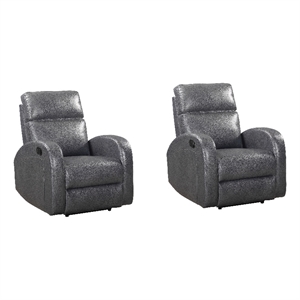 Pemberly Row Contemporary Pebble Grey Manual Recliner Two Pack