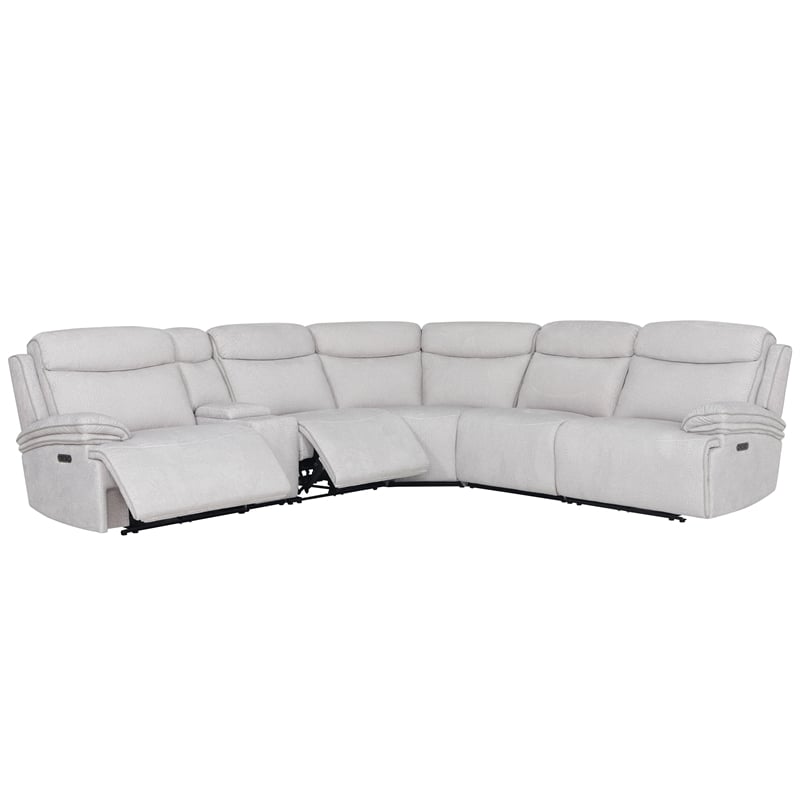 Pemberly Row Contemporary Airy Snow 6 Piece Power Reclining Sectional