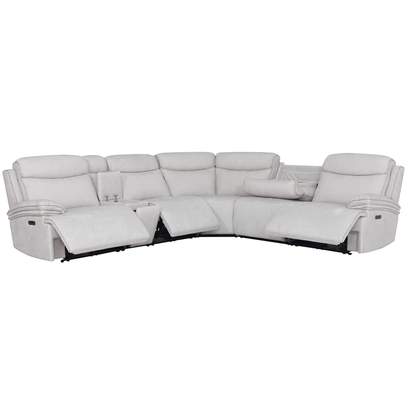 Pemberly Row Contemporary Airy Snow 6 Piece Power Reclining Sectional