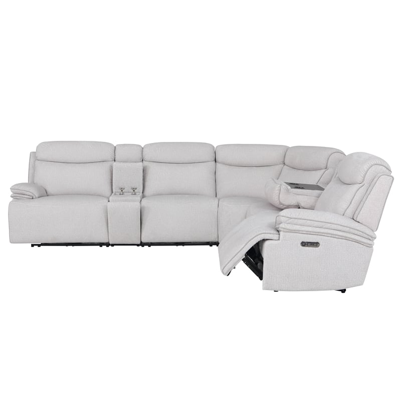 Pemberly Row Contemporary Airy Snow 6 Piece Power Reclining Sectional