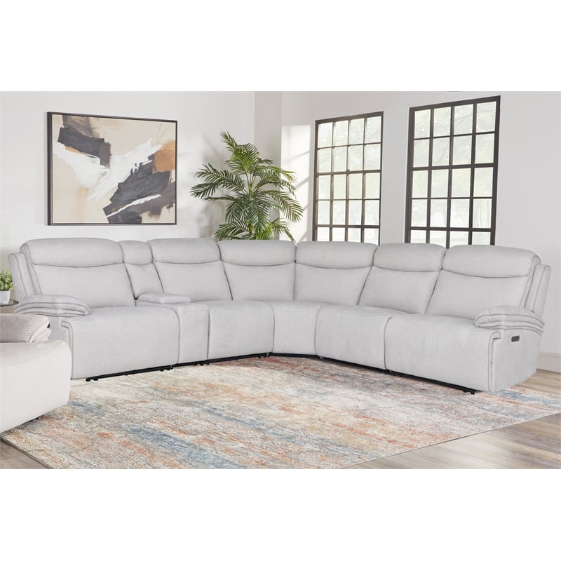 Pemberly Row Contemporary Airy Snow 6 Piece Power Reclining Sectional