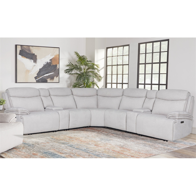 Pemberly Row Contemporary Airy Snow 7 Piece Power Reclining Sectional