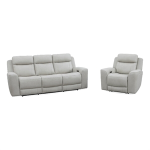 Pemberly Row Contemporary Stone Power Reclining Sofa and Recliner