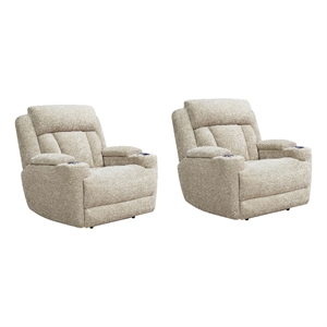 Pemberly Row Contemporary Fabric Power Recliner Two Pack in Ivory