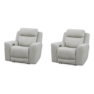 Pemberly Row Contemporary Leather Stone Power Recliner Two Pack