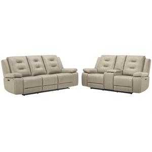 Pemberly Row Contemporary Tahoe Fog Power Reclining Sofa and Loveseat