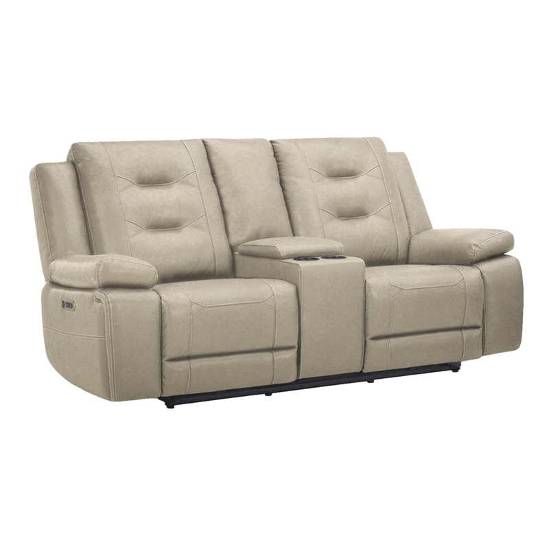 Pemberly Row Contemporary Tahoe Fog Power Reclining Sofa and Loveseat