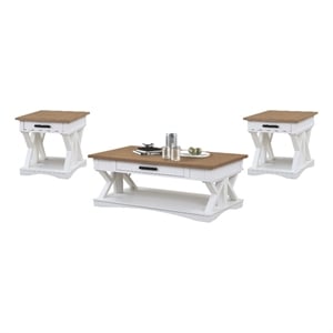 Pemberly Row Contemporary Cotton Cocktail Table with 2 End Tables