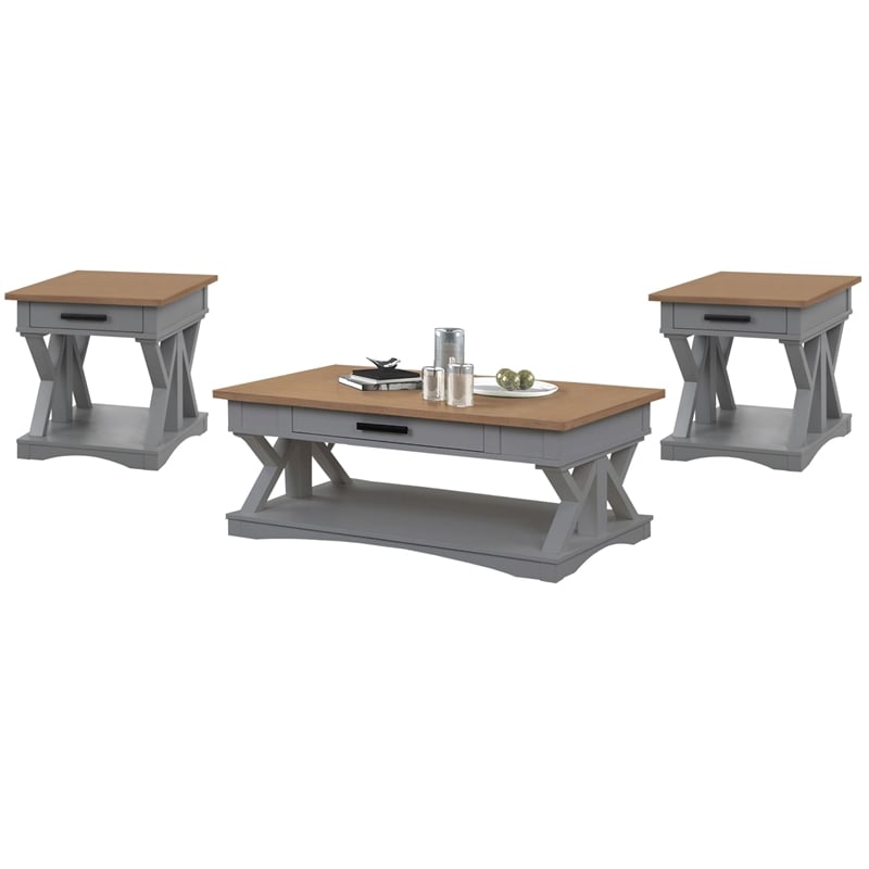 Pemberly Row Contemporary Dove Cocktail Table with 2 End Tables