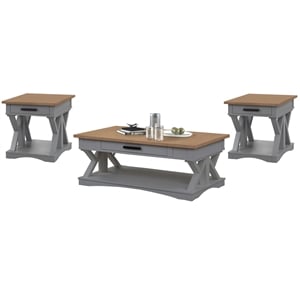 Pemberly Row Contemporary Dove Cocktail Table with 2 End Tables