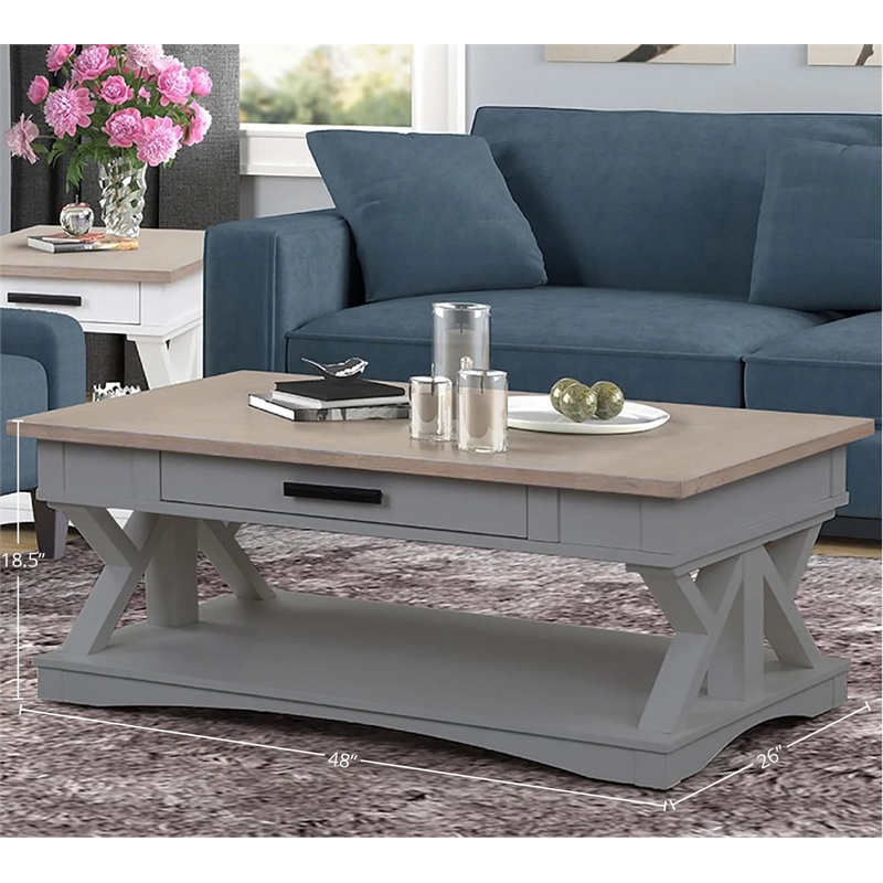 Pemberly Row Contemporary Dove Cocktail Table with 2 End Tables