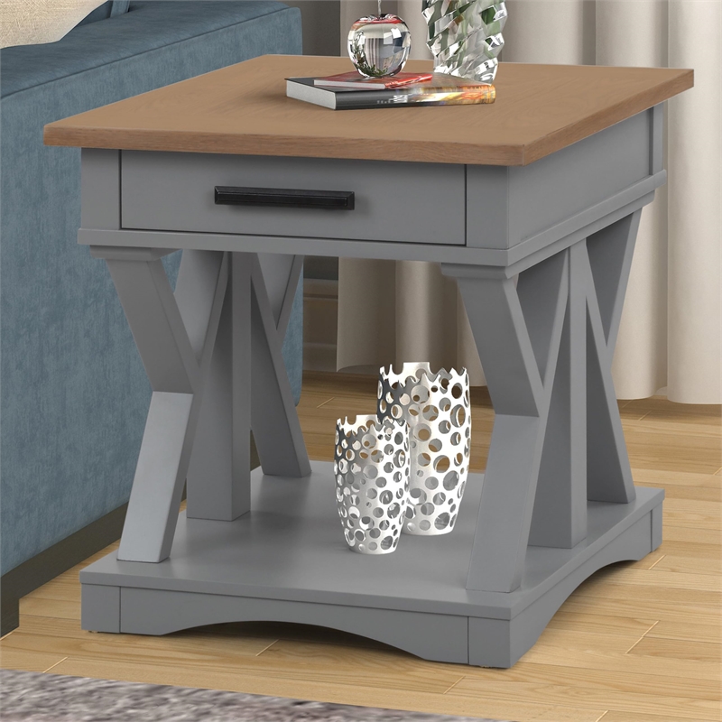 Pemberly Row Contemporary Dove Cocktail Table with 2 End Tables