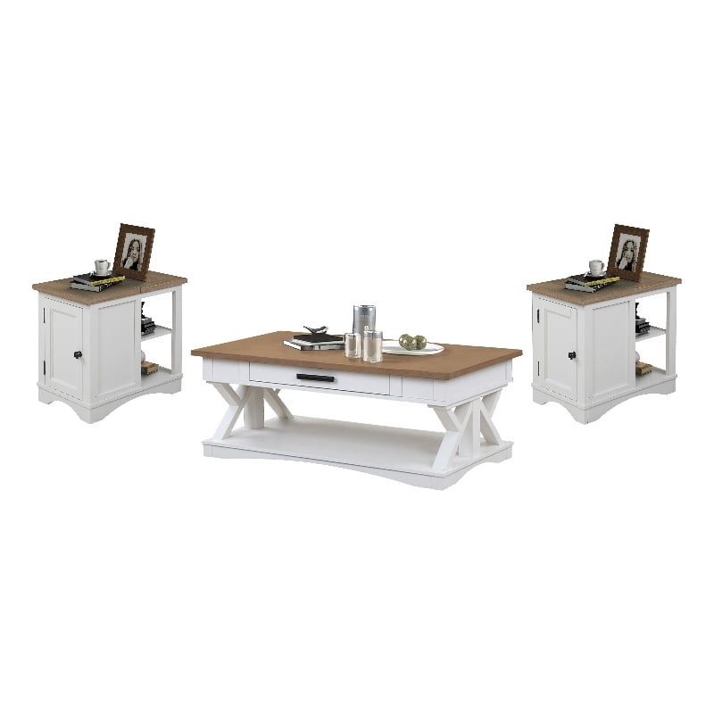 Pemberly Row Contemporary Cotton Cocktail Table with 2 Chairside Tables