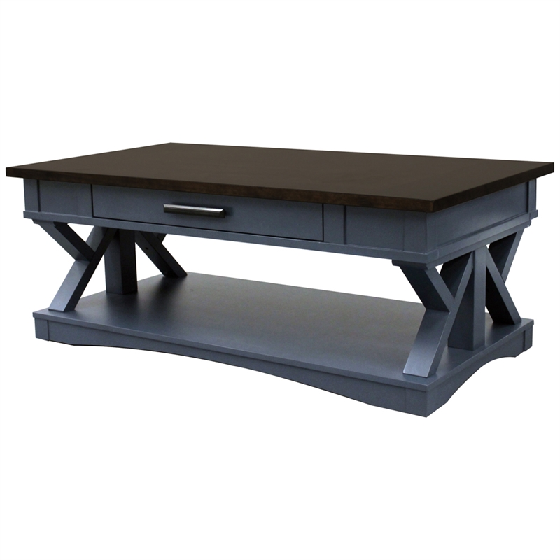Pemberly Row Contemporary Denim Cocktail Table with 2 Chairside Tables