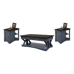 Pemberly Row Contemporary Denim Cocktail Table with 2 Chairside Tables