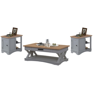 Pemberly Row Contemporary Dove Cocktail Table with 2 Chairside Tables