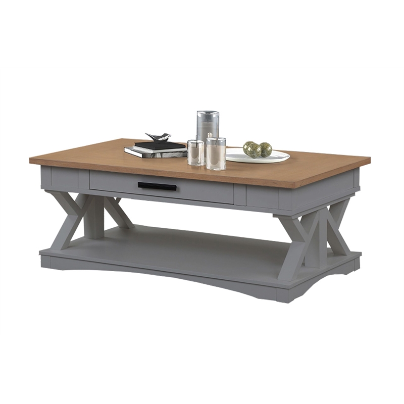 Pemberly Row Contemporary Dove Cocktail Table with 2 Chairside Tables