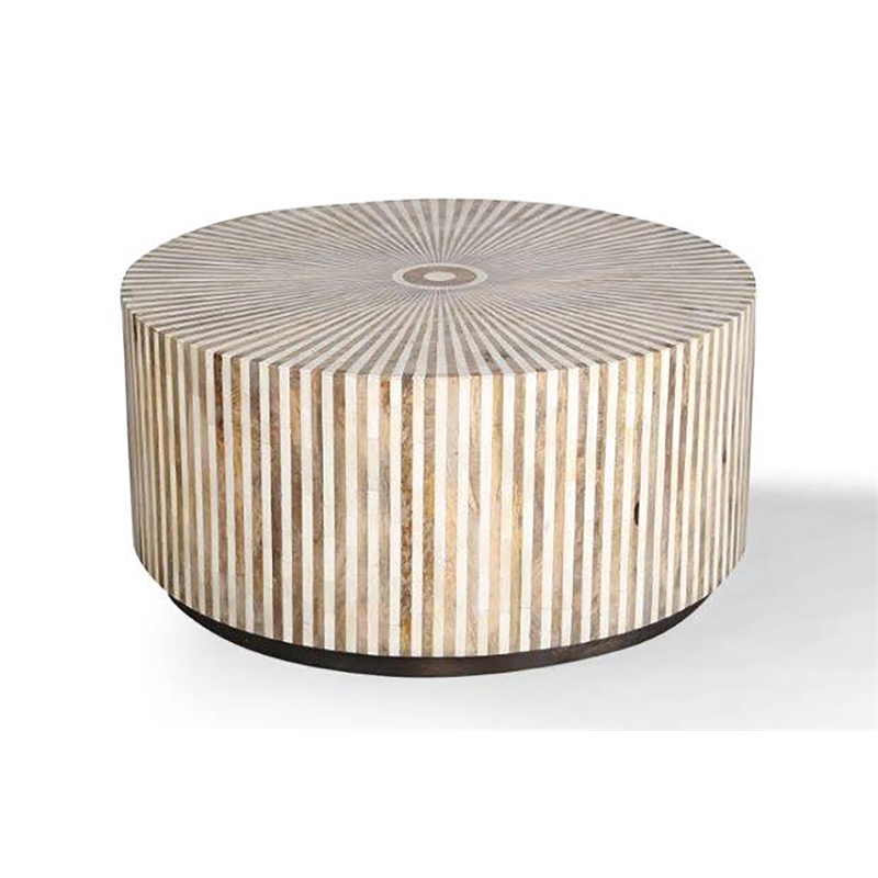 Pemberly Row Contemporary Solid Wood Ivory Cocktail Table with 2 End Tables