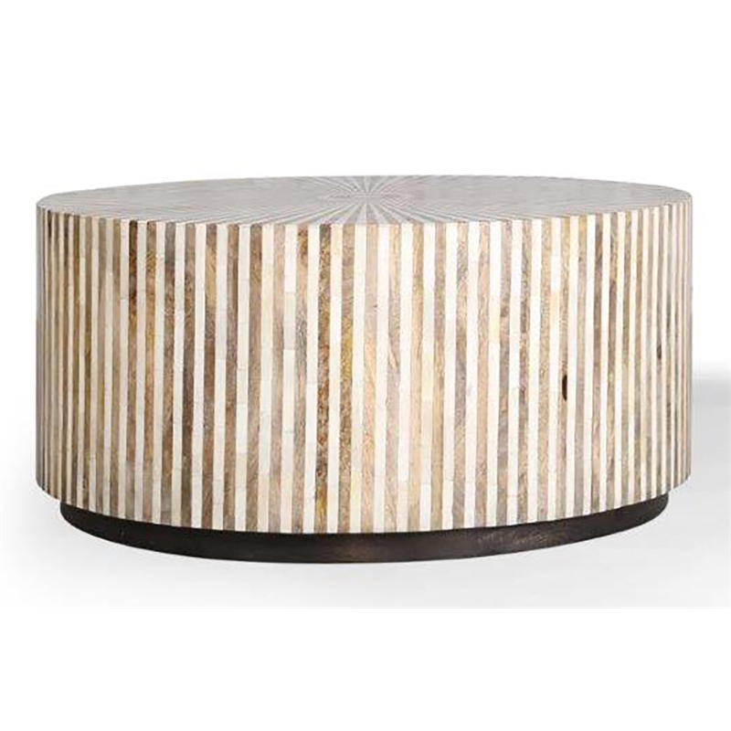 Pemberly Row Contemporary Solid Wood Ivory Cocktail Table with 2 End Tables