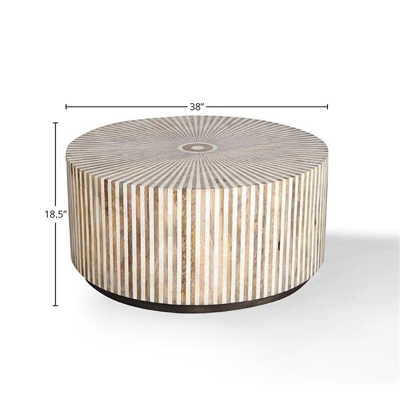 Pemberly Row Contemporary Solid Wood Ivory Cocktail Table with 2 End Tables