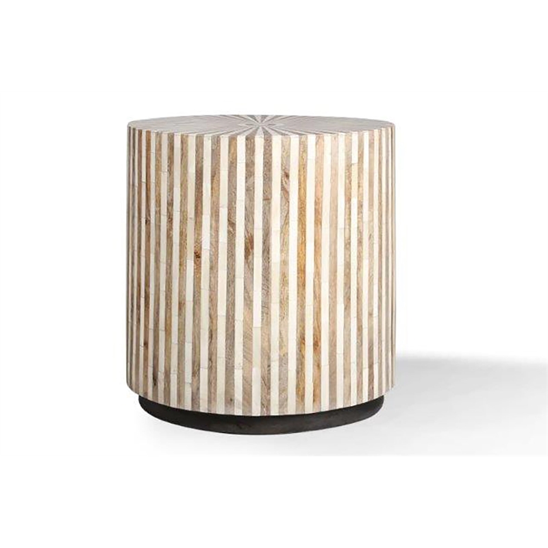 Pemberly Row Contemporary Solid Wood Ivory Cocktail Table with 2 End Tables