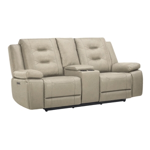 Pemberly Row Contemporary Tahoe Fog Power Console Loveseat P2