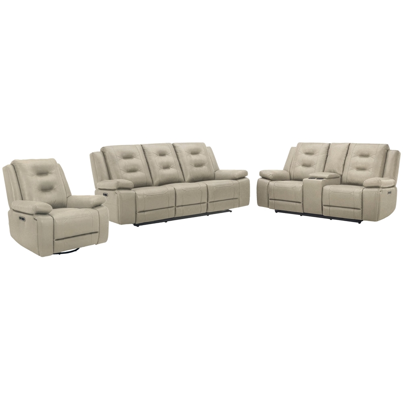Pemberly Row Contemporary Tahoe Fog Power Console Loveseat P2
