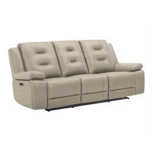 Pemberly Row Contemporary Fabric Tahoe Fog Power Reclining Sofa P2