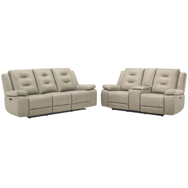 Pemberly Row Contemporary Fabric Tahoe Fog Power Reclining Sofa P2