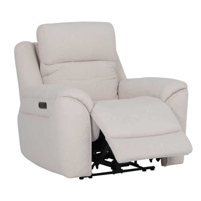 Pemberly Row Contemporary Fabric Lenox Bone Power Recliner P3