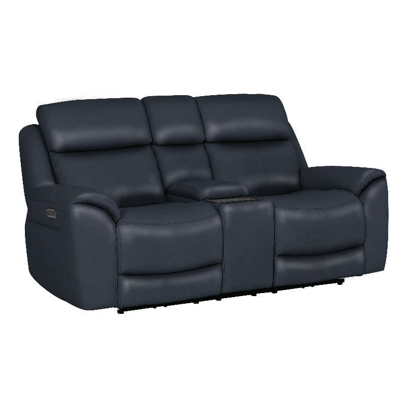 Pemberly Row Contemporary Opulent Navy Power Tilt Console Loveseat P3
