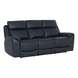 Pemberly Row Contemporary Leather Opulent Navy Power Sofa P3
