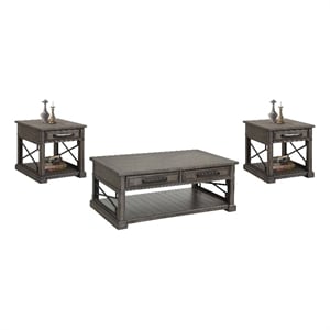 Pemberly Row Contemporary Smokey Grey Cocktail Table with 2 End Tables