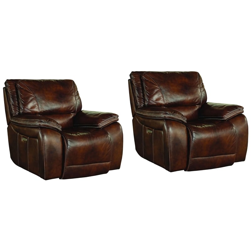Pemberly Row Contemporary Burnt Sienna Power Recliner Two Pack