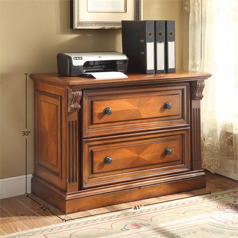Pemberly Row 2 Drawers Lateral Brown Wood Filing Cabinet Easy Assembly