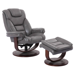 Pemberly Row Leather Manual Reclining Swivel Chair and Ottoman in Gray