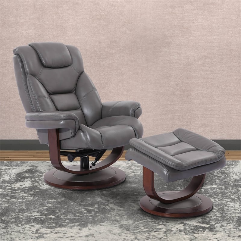Pemberley Row Leather Gray Manual Reclining Swivel Chair with Ottoman 33.5