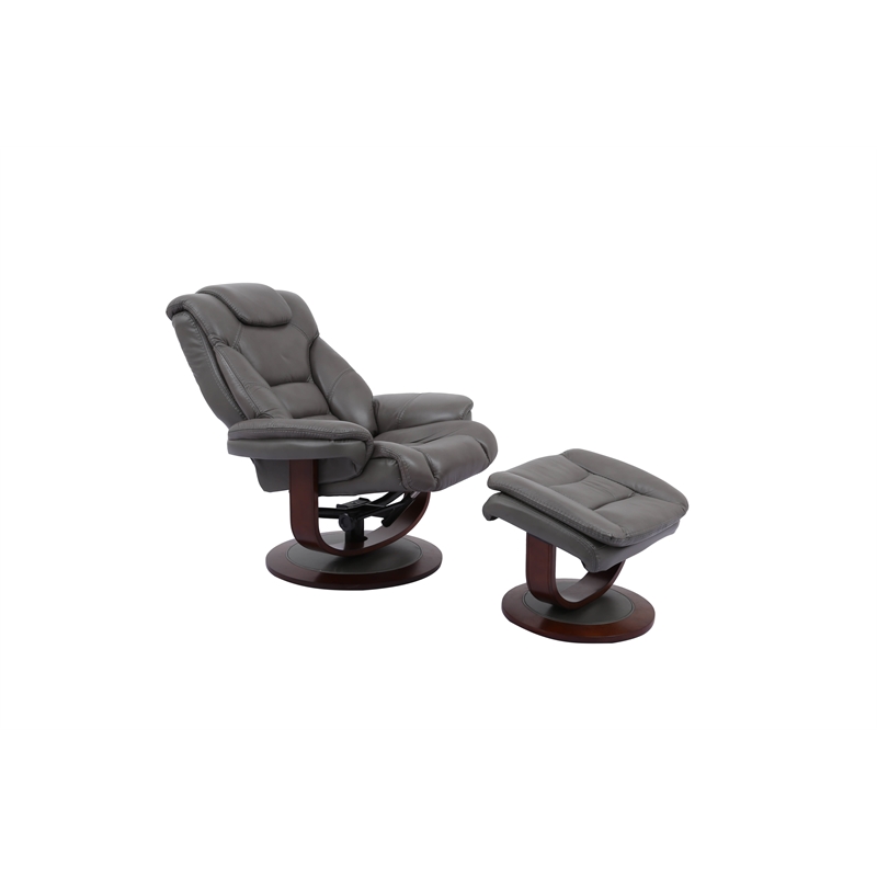 Pemberley Row Leather Gray Manual Reclining Swivel Chair with Ottoman 33.5