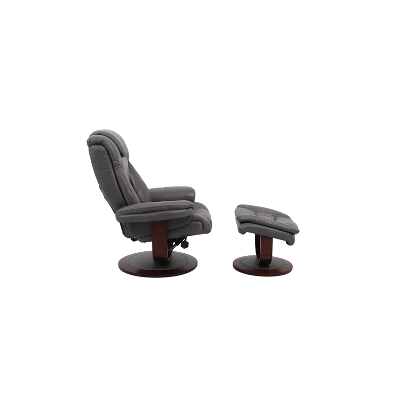 Pemberley Row Leather Gray Manual Reclining Swivel Chair with Ottoman 33.5
