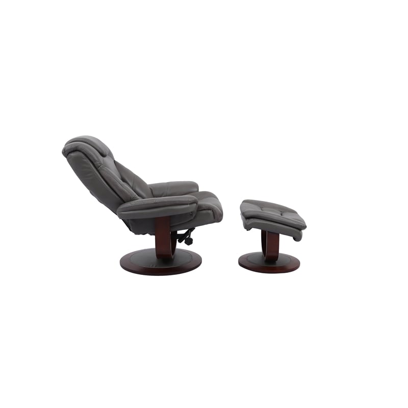 Pemberley Row Leather Gray Manual Reclining Swivel Chair with Ottoman 33.5
