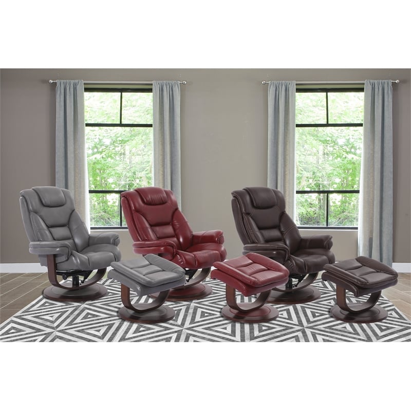 Pemberley Row Leather Gray Manual Reclining Swivel Chair with Ottoman 33.5