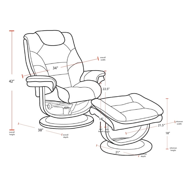 Pemberley Row Leather Gray Manual Reclining Swivel Chair with Ottoman 33.5