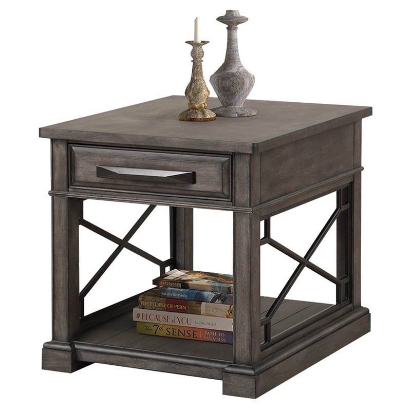 Pemberly Row End Table Nightstand Bedside Square in Wood - Gray