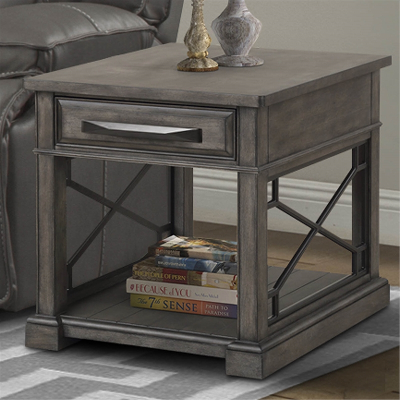 Pemberly Row End Table Nightstand Bedside Square in Wood - Gray
