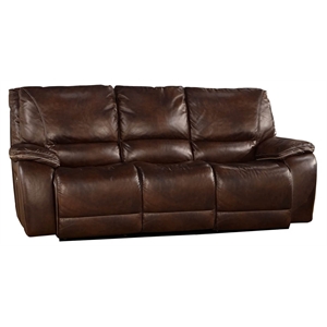 Pemberly Row Transitional Leather Power Sofa in Burnt Sienna