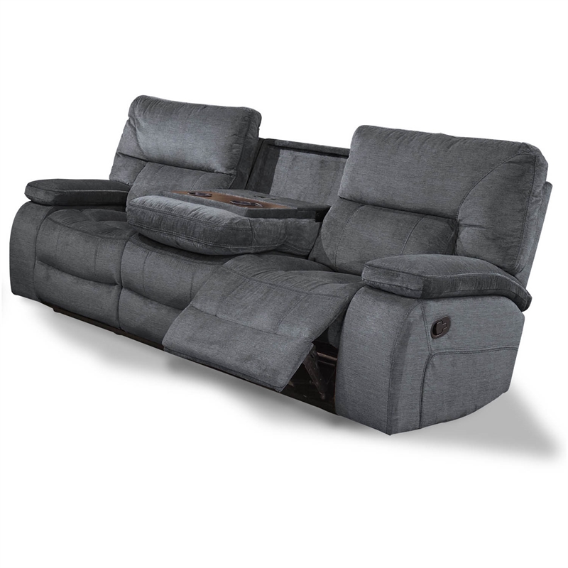 Pemberly Row Polyester Manual Drop Down Console Sofa in Gray