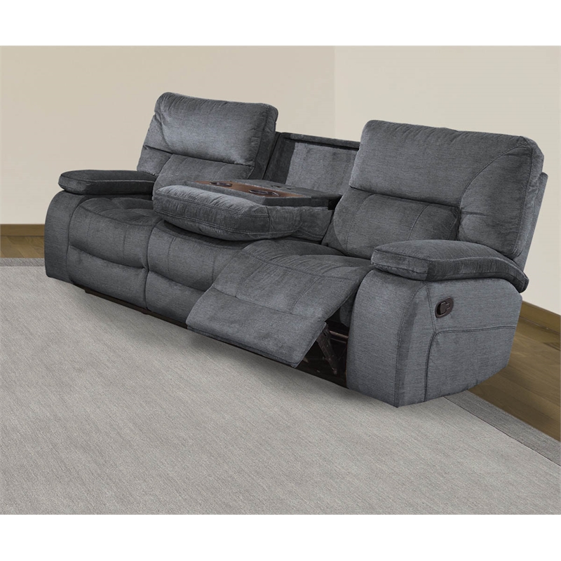 Pemberly Row Polyester Manual Drop Down Console Sofa in Gray