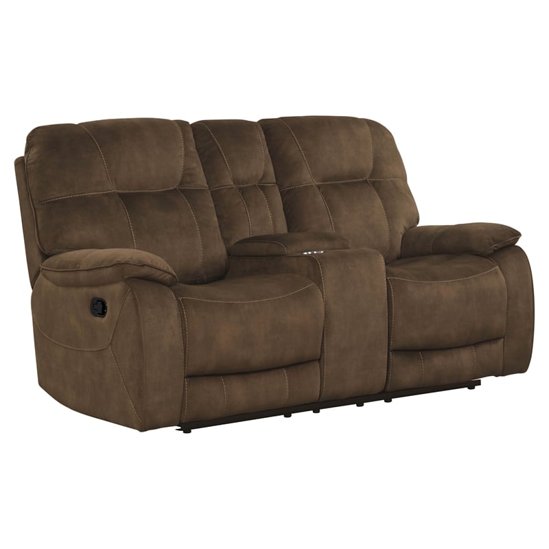 Pemberly Row Transitional Polyester Console Loveseat in Shadow Brown