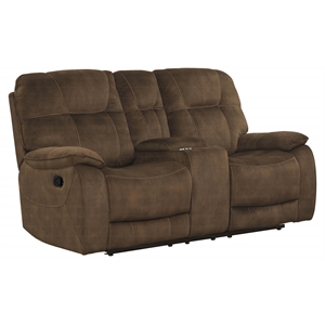 Pemberly Row Transitional Polyester Console Loveseat in Shadow Brown